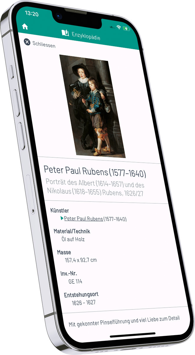 Encyclopédie dans l'application Viseum sur un écran d'iPhone